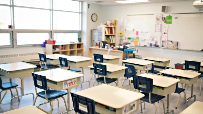 desks in a classroom
